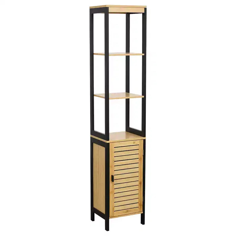 Tour de rangement en bambou et lin - Noir contemporain, 172,7 cm H