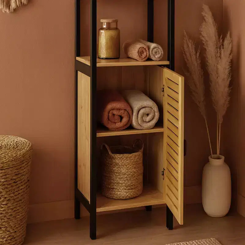 Tour de rangement en bambou et lin - Noir contemporain, 172,7 cm H