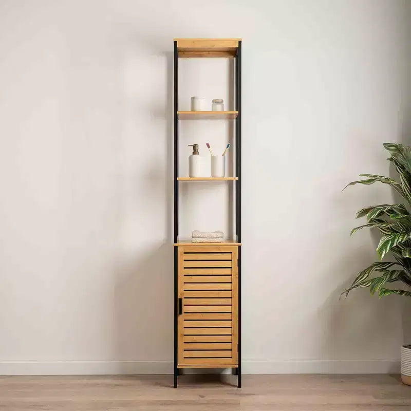 Tour de rangement en bambou et lin - Noir contemporain, 172,7 cm H