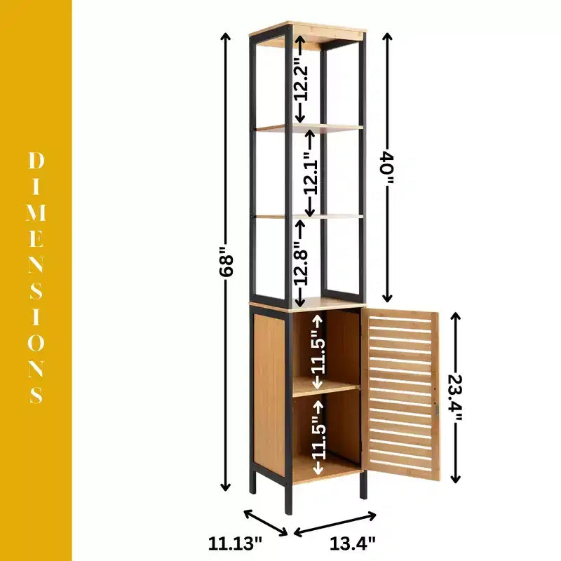 Tour de rangement en bambou et lin - Noir contemporain, 172,7 cm H