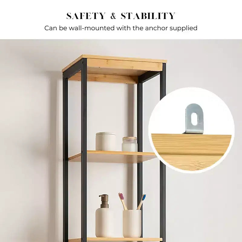 Tour de rangement en bambou et lin - Noir contemporain, 172,7 cm H