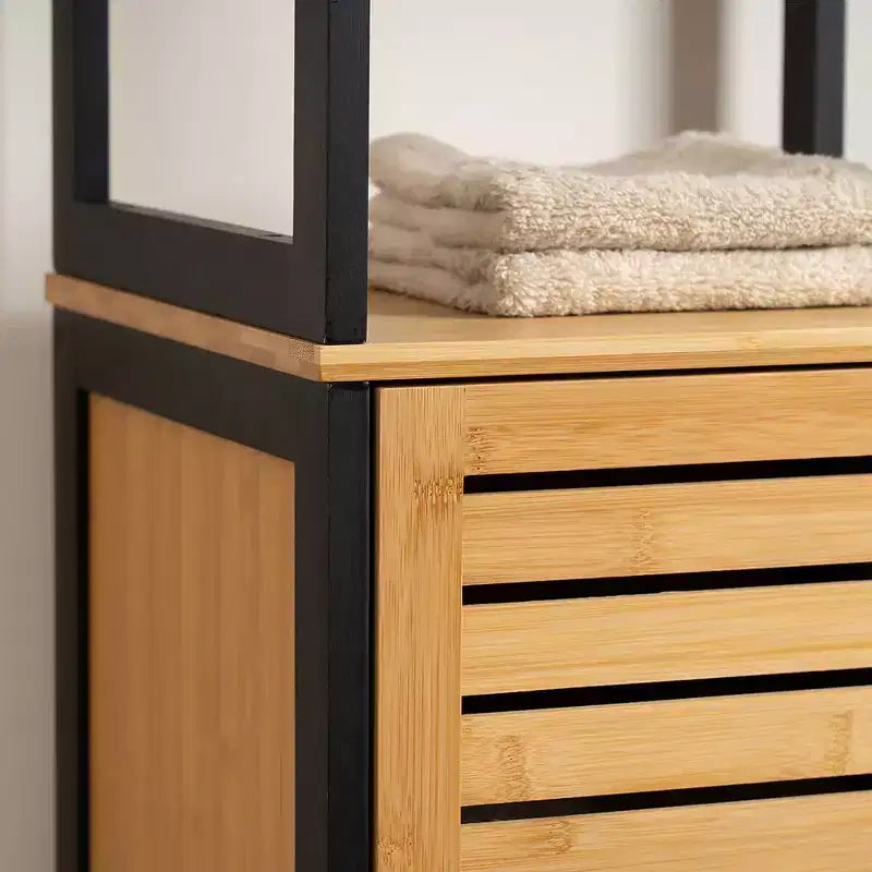 Tour de rangement en bambou et lin - Noir contemporain, 172,7 cm H