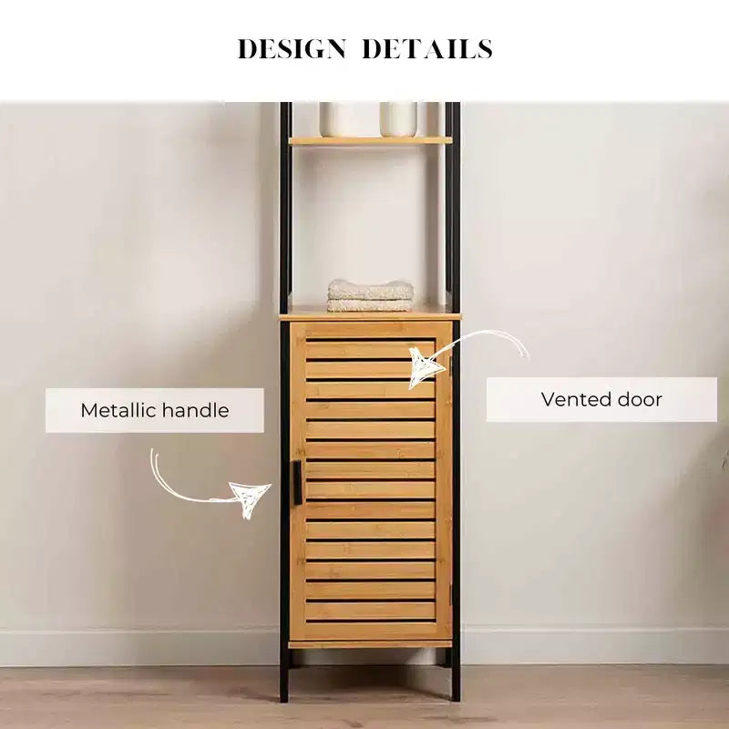 Tour de rangement en bambou et lin - Noir contemporain, 172,7 cm H