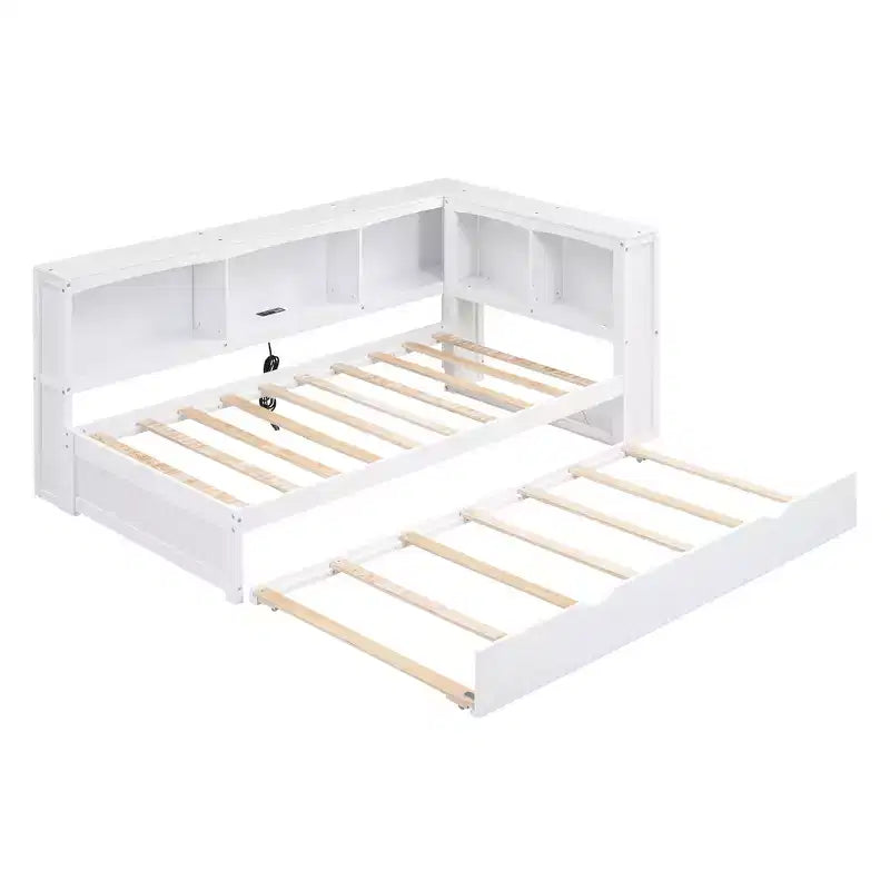 Lit de repos simple avec lit gigogne ou 2 tiroirs, armoires de rangement et ports USB
