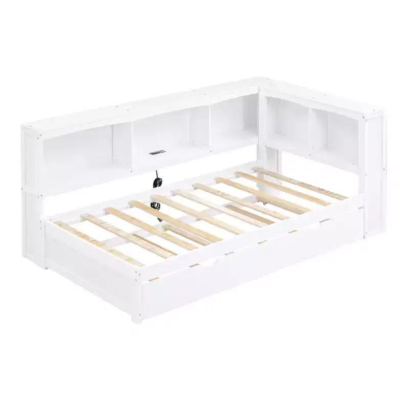 Lit de repos simple avec lit gigogne ou 2 tiroirs, armoires de rangement et ports USB