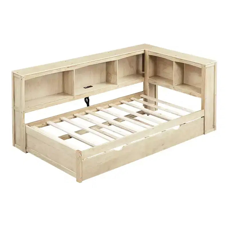 Lit de repos simple avec lit gigogne ou 2 tiroirs, armoires de rangement et ports USB
