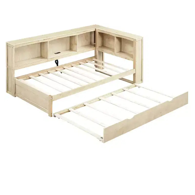 Lit de repos simple avec lit gigogne ou 2 tiroirs, armoires de rangement et ports USB