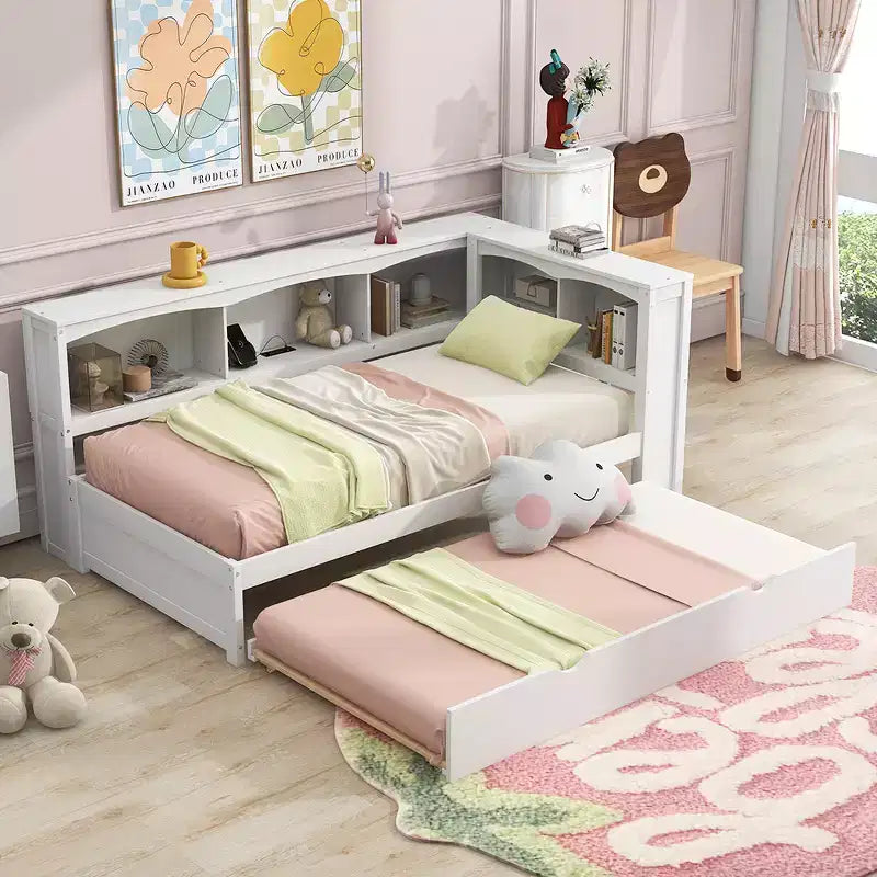 Lit de repos simple avec lit gigogne ou 2 tiroirs, armoires de rangement et ports USB